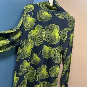 Ulla Popken Green Leaf Print Cotton Turtleneck Top XL